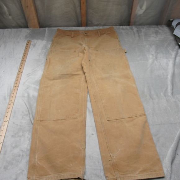 Carhartt Double Knee Pants Mens 36x31 Beige Work Duck Canvas Rugged VTG USA